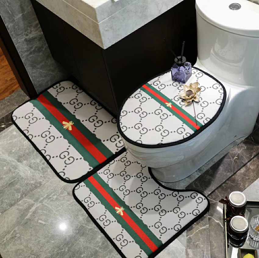 Gucci トイレマット 3点セット 可愛い グッチ トイレマットセット 足元マット バスマット 便座カバー ふわふわ