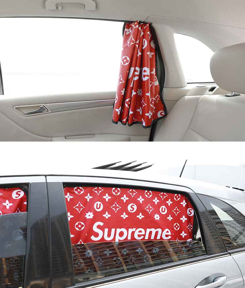 Supreme 車用 遮光カーテン おしゃれ 日よけ 車用サイドカーテン フェンディ マグネットカーテン 磁石貼り付け 日除け