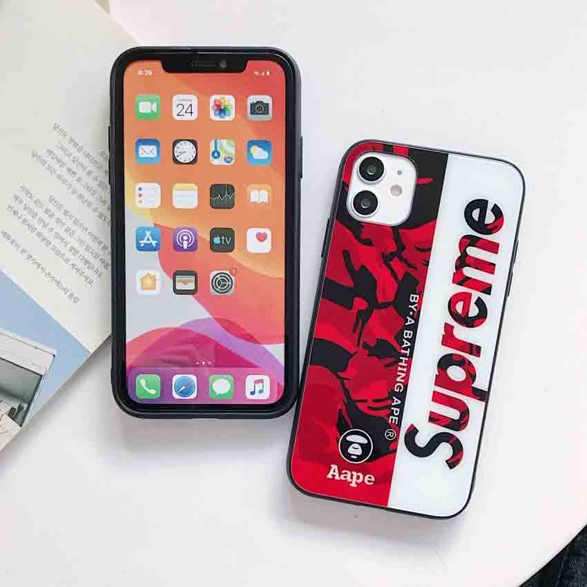 ガラス背面 iphone11pro maxカバー Aape Supreme