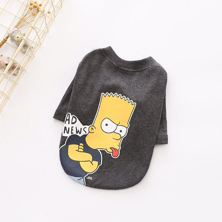 シンプソンズ 夏用犬服 Tシャツ 可愛い ペットウェア 漫画風 プリント柄ドッグ洋服 綿 小型犬用服