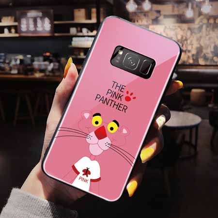 ピンクパンサー Galaxy S10 S10eケース ガラス背面 ギャラクシーs10 S9 Plusカバー 漫画風