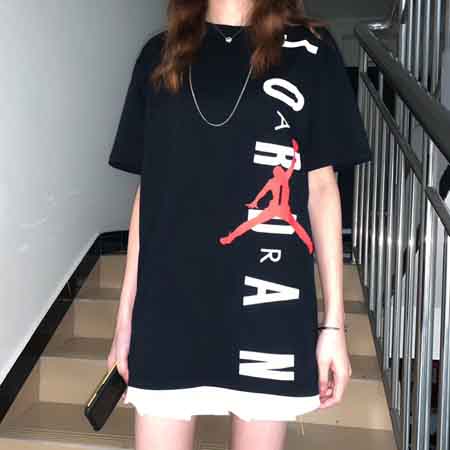 Air Jordan ティーシャツ 白 黒 ロングtシャツ エアジョーダン レディス 半袖 T シャツ ゆったり Tシャツ プリント
