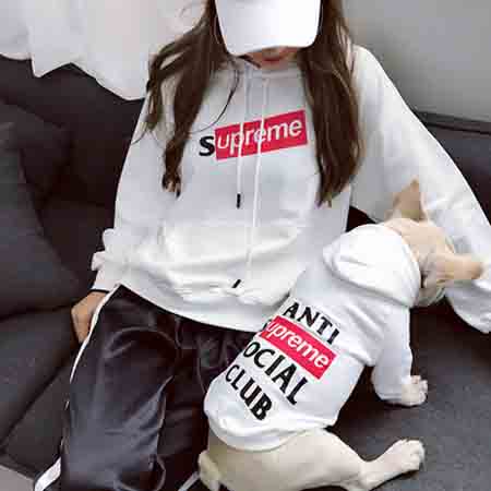 Supreme 犬と親子服 パーカー 秋冬 お飼い主とのペアルック シュプリーム トレーナー 犬とお揃い